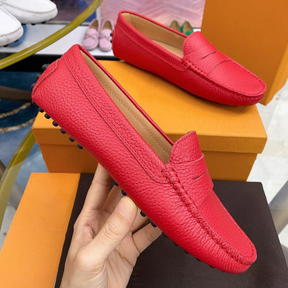Ladies Spring Summer Genuine Leather Slip-On Shoes Soft Bottom Lightweight Comfortable Walking Flats Casual Office Footwear