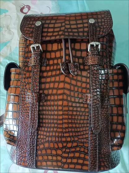 2026 New Luxury Brand Real Genuine Leather Men Alligator Backpacks Student Backpack Boy Luxury 15.6 Inch Computer Laptop Bag