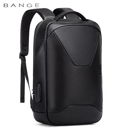 BANGE Leather Anti Theft Waterproof Laptop Backpack 15.6 Inch Daily Work Business Backpack School Back Pack Mochila for Male
