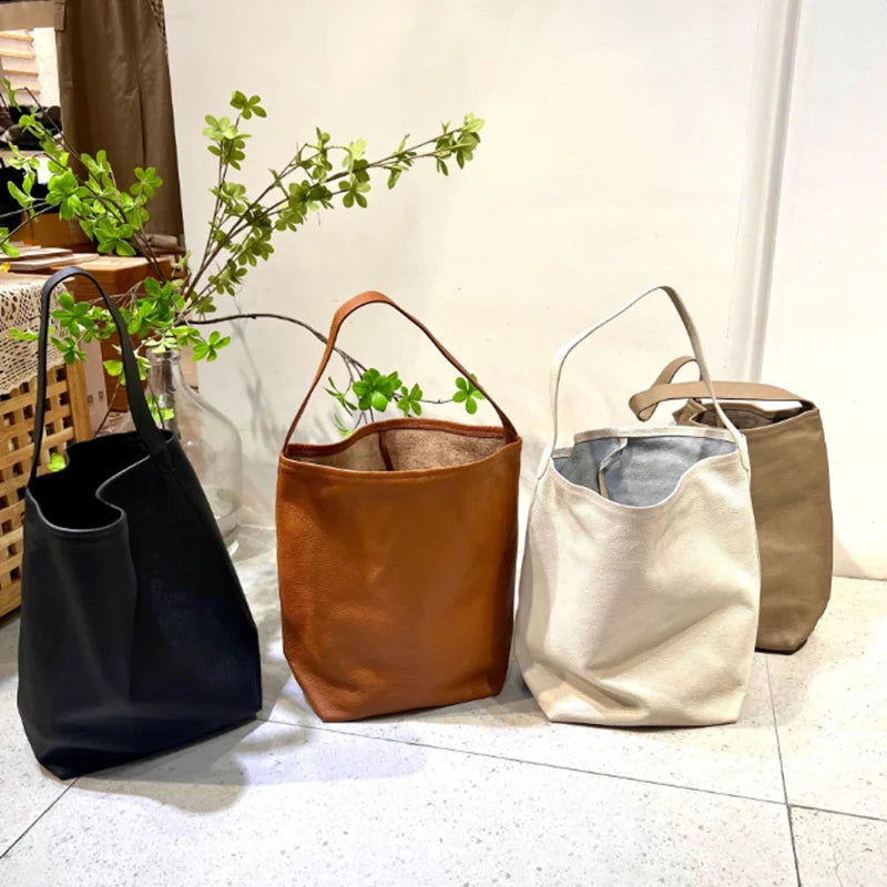 Genuine leather luxury women's bag large capacity commuting Tote bag high-quality  cowhide bucket bag one shoulder handbag