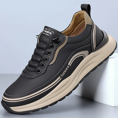 Men's Leather Shoes Soft Thick Sole Lightweight Anti-slip Casual Board Shoes Male PU Surface Waterproof Simple Sneakers