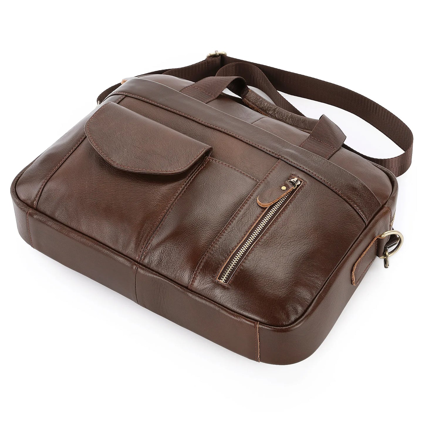 Genuine Leather Business Briefcase for Men, Laptop Top Handle Shoulder Bag, Professional Office Commuter Handbag