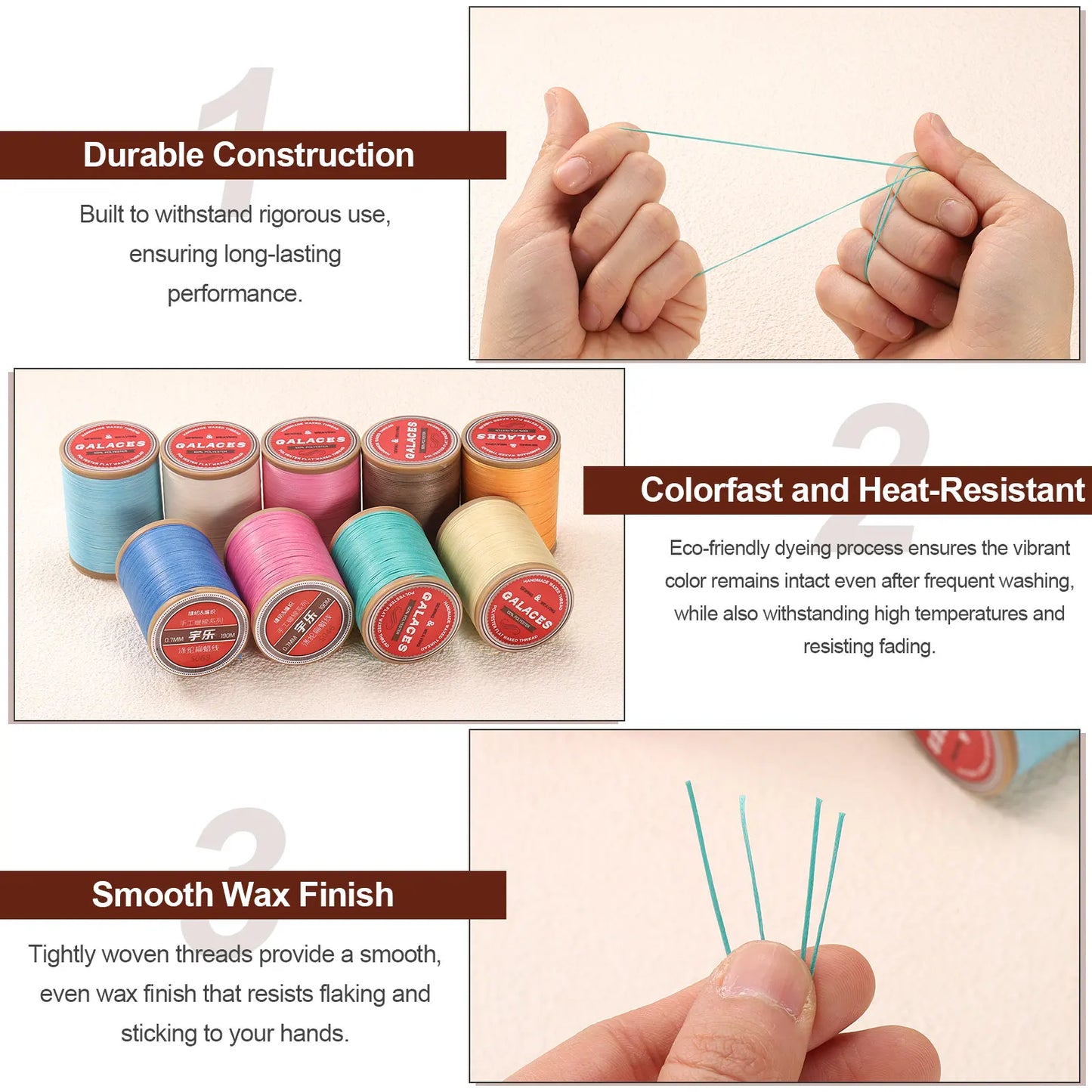 Flat Leather Sewing Waxed Thread 190m / 208 Yards Polyester Wax String 100D Wax Stitching Cord for Leather Crafts Braided