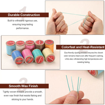 Flat Leather Sewing Waxed Thread 190m / 208 Yards Polyester Wax String 100D Wax Stitching Cord for Leather Crafts Braided