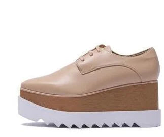 Luxury design thick-soled women's sports shoes fashion star real leather women's casual shoes runway wooden sole women's shoes