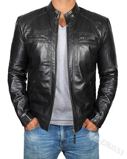 2022 Men Leather Jacket Teenagers Stand Collar Punk Men Motorcycle Leather Jacket Brown Leather Jacket Chaqueta De Los Hombres
