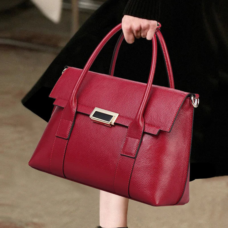 2025 New Genuine Leather Briefcase Women Handbags Large Capacity Ladies Fashion Cowhide Shoulder Messenger Bags Portable