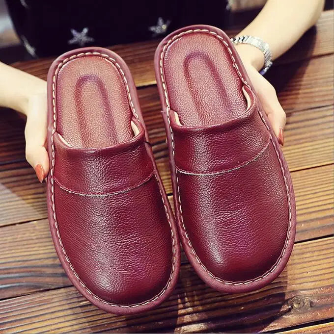 Leather Slippers Homes in indoor slipper Spring Autumn summer men women elderly non-slip casual Slides shoes