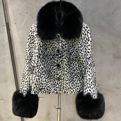 Fox Fur Collar Leather Jackets Women Autumn Luxury Natural Fox Fur Leather Jackets with Long Sleeve