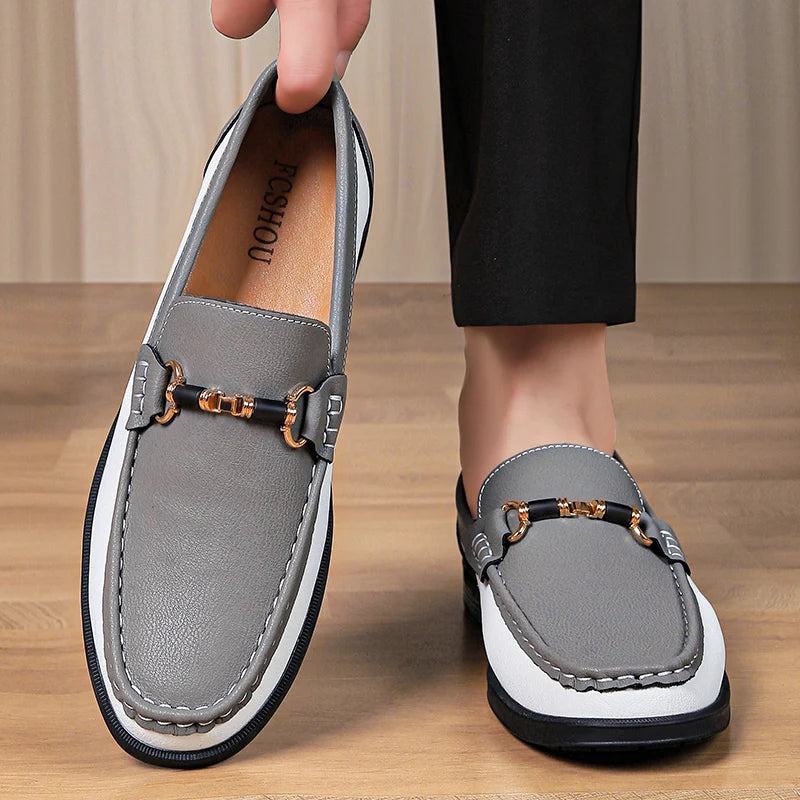 Luxury Brand Genuine Leather Mens Shoes Wedding  Slip on Loafers New Trend Metal Buckle Moccasins Versatile Male Business Shoes