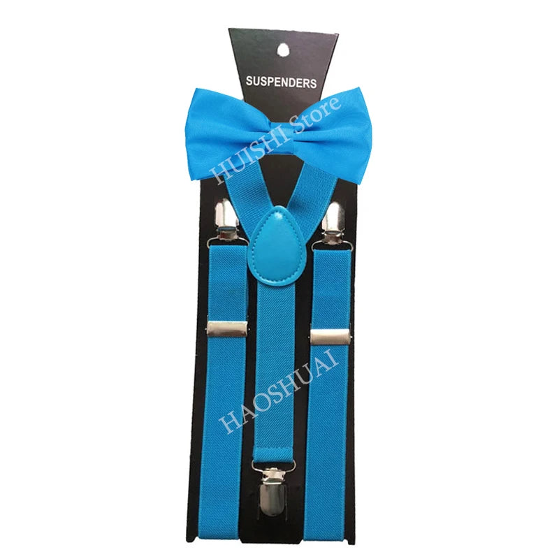 Suspenders Man Bowtie Solid Color Elastic PU Leather Suspenders For Man Belt Adjustable Straps For Wedding Bow Tie Accessories