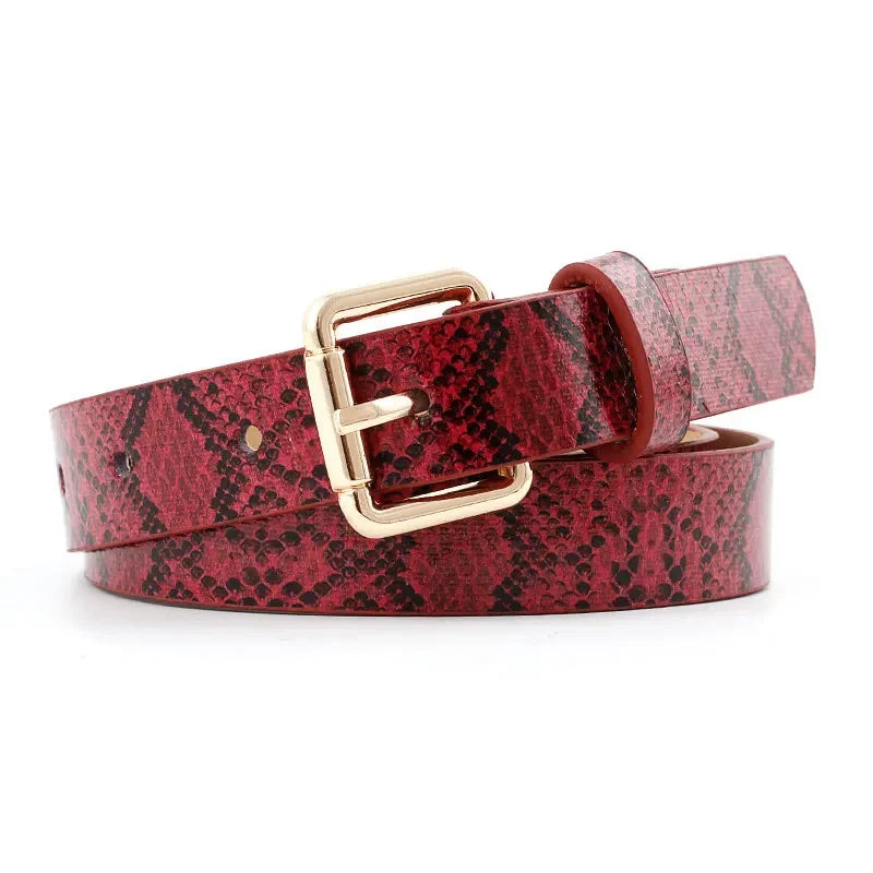 105x2.3cm High Quality lady Retro Pu Leather Snake skin texture Waist Belt Women Jeans、 dresses clothing paired with fine belt