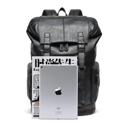 Men's Large Leather Antitheft Travel Backpack Laptop Bags Men Black Pu Bagpack Boy Big Capacity School Male Business 가방 mochilas