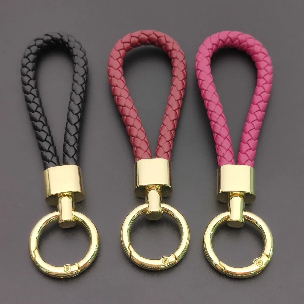 Creative Leather Woven Keychain  Backpack Accessories Couple Pendant Gift Man Lady Metal Keying Neutral Personalized Fashion