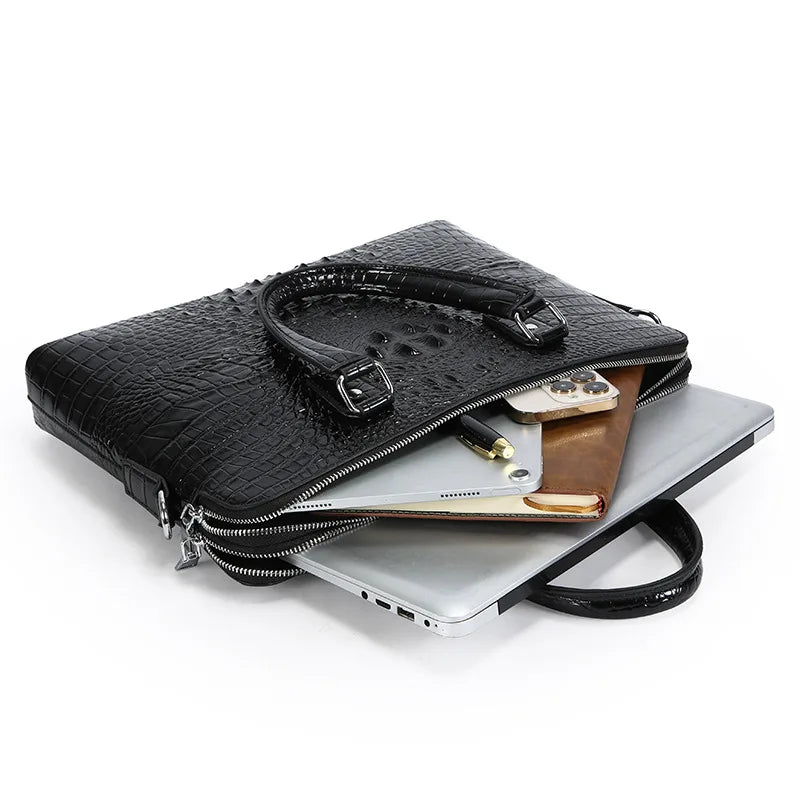 New Crocodile Grain Laptop Bags Cow Genuine Leather Men's Briefcase Luxury Male Handbags Men Messenger 14 Inch Computer Bag