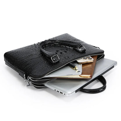 New Crocodile Grain Laptop Bags Cow Genuine Leather Men's Briefcase Luxury Male Handbags Men Messenger 14 Inch Computer Bag