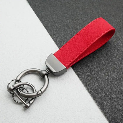 Leather Car Keychain, High-End Car Metal Key, Suede Pendant, Leather Ornament Metal Car Keychain Ring Accessories