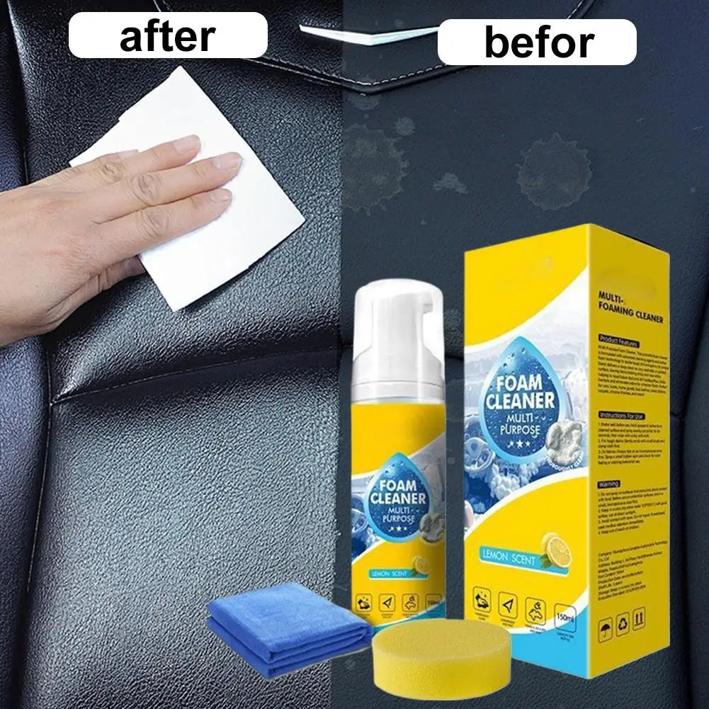 Multifunctional Car Foam Cleaner 150ml Lemon Scent Leather Upholstery for Car Interior Leather Plastic Fabric Car Bathroom Sofa