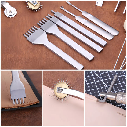 Professional Hand Sewing Leathercraft Tools Kit Saddle Groover Stitching Punch Carving Work Sets Tool For DIY Leather Accessory