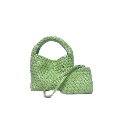 Woven Handbag for Women Soft PU Leather Knitted Tote Bag Fashion Woven Shoulder Bag Summer Beach Hobo Bag Minimalist Clutch