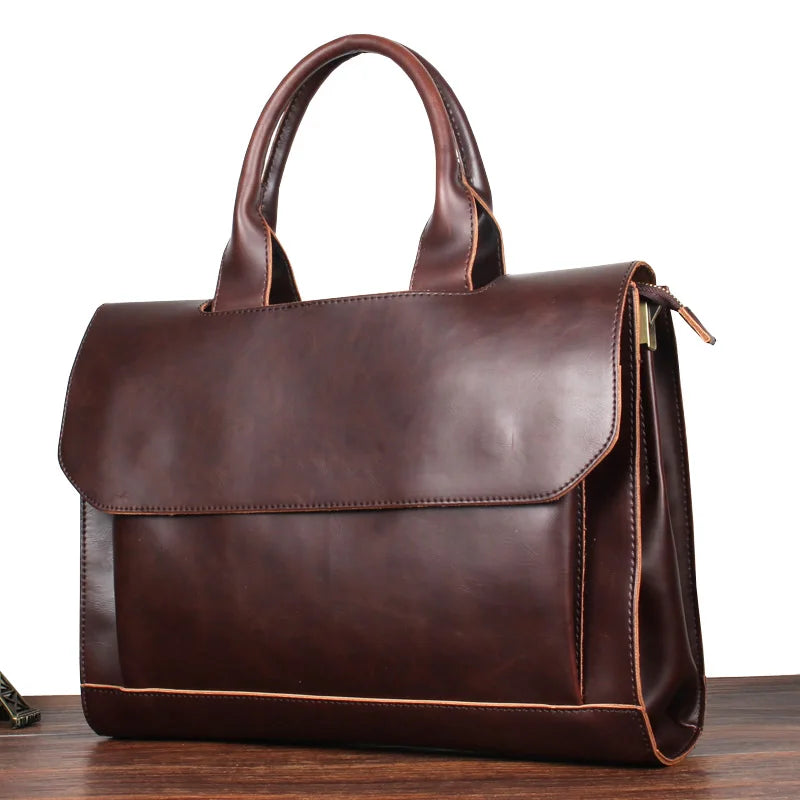 Business Casual Briefcase For Men And Women Handbag 13.3 Inch Laptop Bag Shoulder Cross Bag Crazy Horse Pu Leather Messenger Bag