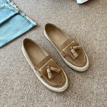 Fashionable Loafers women new high-quality suede leather retro woven comfortable flat shoes women's daily casual single shoes 40