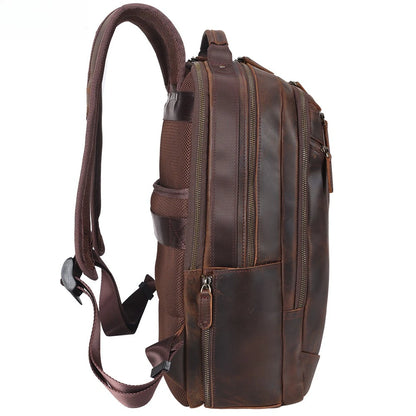 Men’s Genuine Leather Laptop Backpack 15.6 Inch, Premium Cowhide Business Bag, Travel Camping Rucksack