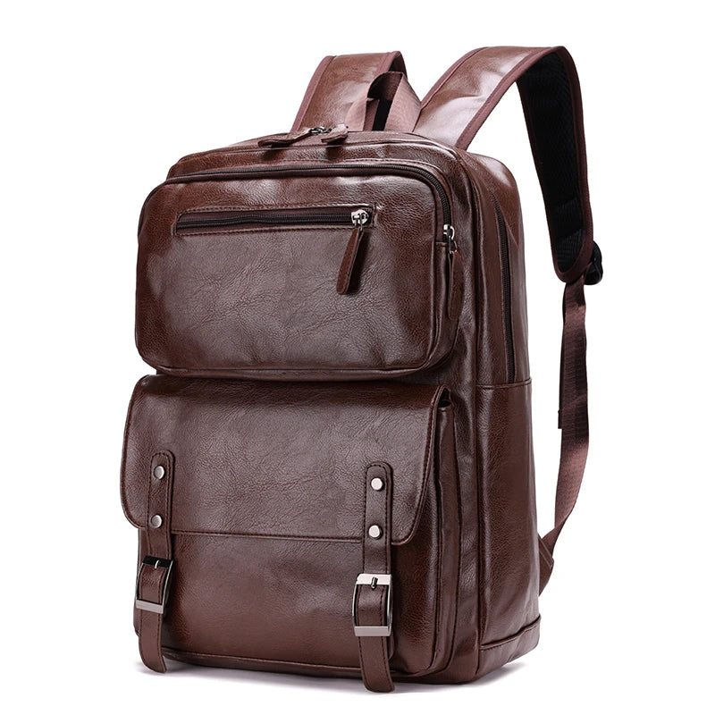 Fashion Men Backpack PU Leather Bagpack Laptop Backpacks Man'S Casual Back Bag Business Male Bag Leather Texture Travel Bags