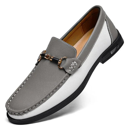 Luxury Brand Genuine Leather Mens Shoes Wedding  Slip on Loafers New Trend Metal Buckle Moccasins Versatile Male Business Shoes