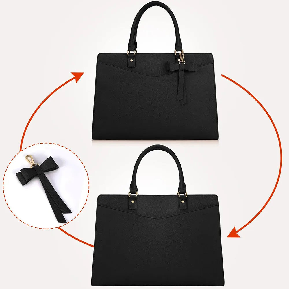 Laptop Bag for Women 15.6 Inch PU Leather Laptop Tote Bag Work Business Office Briefcase Large Lightweight Handbag Shoulder Bag