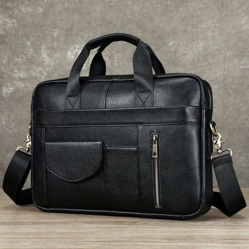 Best-selling business men's genuine leather briefcase with large capacity - 14-inch laptop carrying case - top-grade cowhide bag
