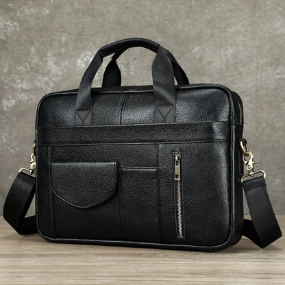 Best-selling business men's genuine leather briefcase with large capacity - 14-inch laptop carrying case - top-grade cowhide bag