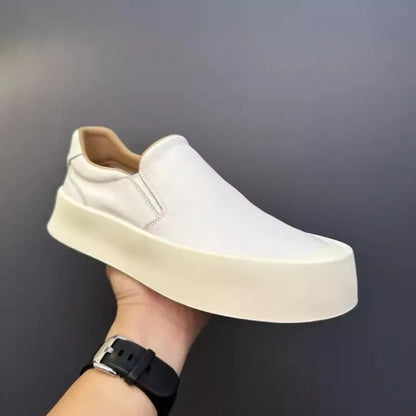Vintage Mens New Slip On Loafers Thick Platform Casual Skateboard Shoes Cowhide Genuine Leather Shoes Outside Joggers Sneakers