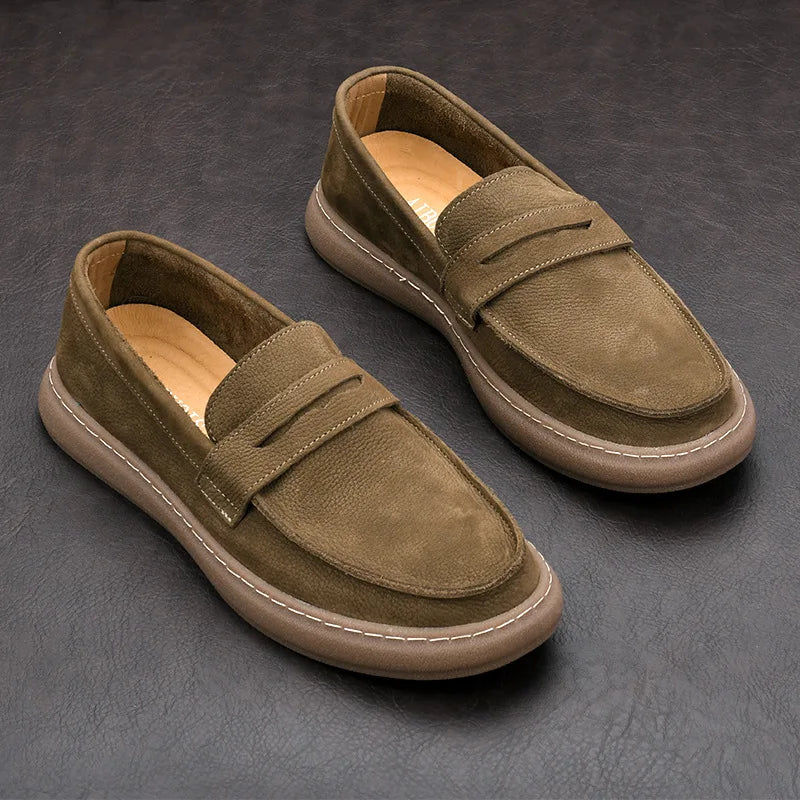 Men's Casual Leather Shoes Men Leather Original Platform Soled Cow Suede Leather Loafers Men Casual Shoes