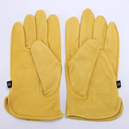 Leather Work Gloves Sheepskin Driving Gloves Men Motorcycle Gardening Safety Protective Fruit Picking Gloves