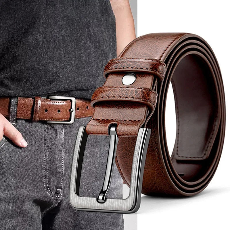 2pcs High Quality PU Leather Men's Belt, Casual and Business Needle Buckle Belts, Masculine Design, Fashion Novelty Waistband