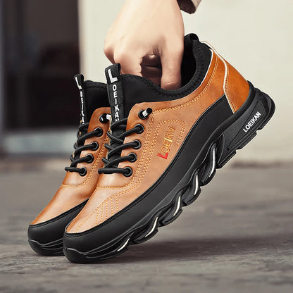 Men's Leather Casual Shoes Breathable Lace-up Business Sneakers Non-slip Comfortable Work Shoes