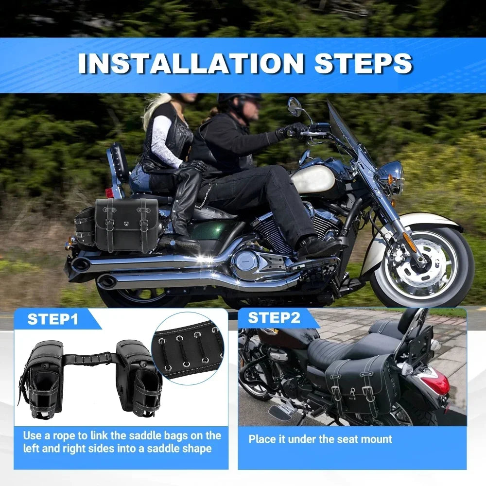 1 Pair Motorcycle Saddlebags with Cup Holder Panniers Rear Side Bags Luggage Storage PU Leather Large Capacity Waterproof