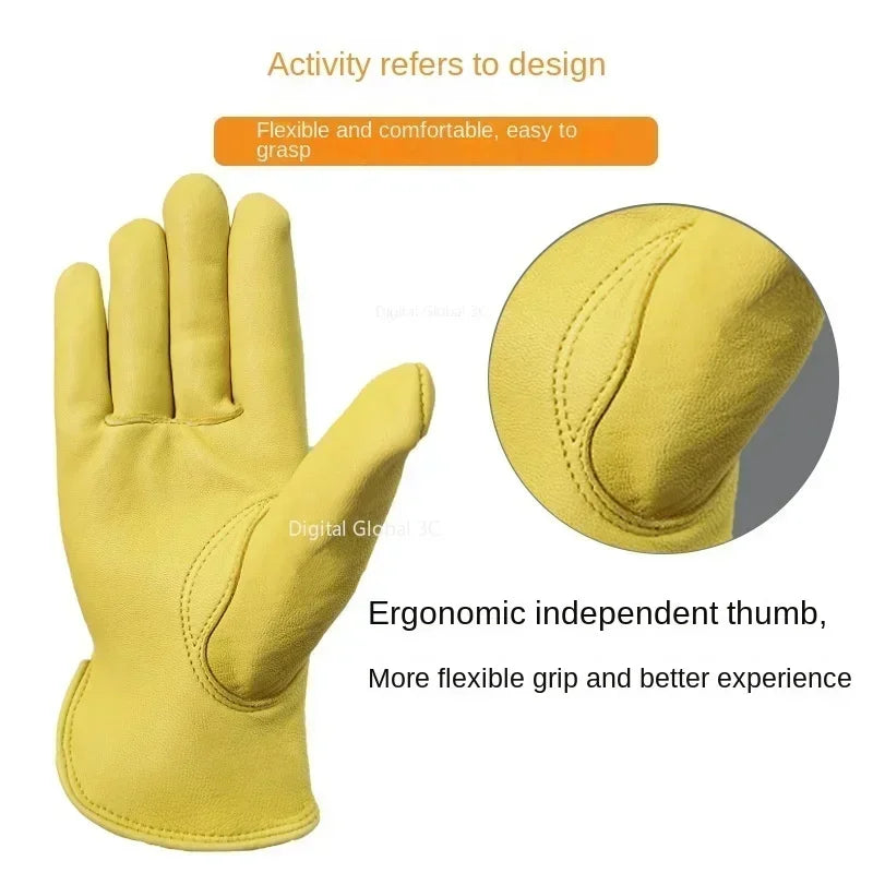 Leather Work Gloves Sheepskin Driving Gloves Men Motorcycle Gardening Safety Protective Fruit Picking Gloves Welding Glove