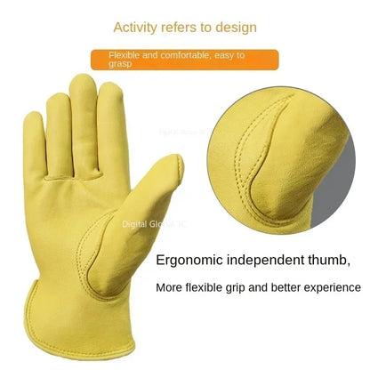 Leather Work Gloves Sheepskin Driving Gloves Men Motorcycle Gardening Safety Protective Fruit Picking Gloves Welding Glove