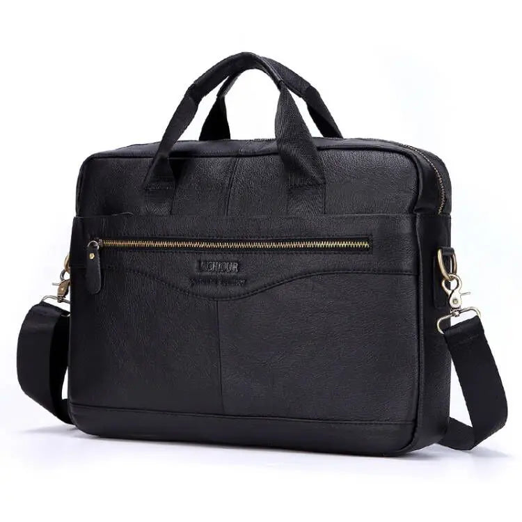 Men's Fashion Genuine Leather Briefcase Large A4 Document Shoulder Bag 14 Inch Laptop Messenger Tote Handbag Male