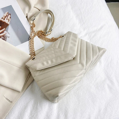 Embroidery Thread PU Leather Crossbody Bags For Women 2025 Women's Branded Trending Shoulder Handbags Chain Clutch Bag Black