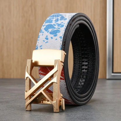 New Belt, Fashionable Men's Leather Belt, Business, Trendy, Casual, Versatile, Letter Graffiti,