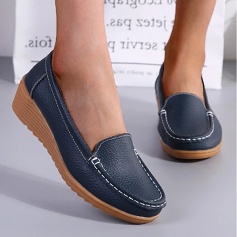 Leather Shoes For Women Flats White Black Loafers With Heels Shoes Casual Women's Moccasins Slip On Flat Shoes Summer Footwear