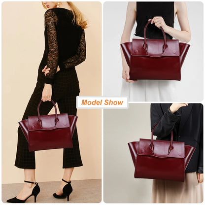 CONTACT'S Genuine Leather Women Business Bags Red Briefcase Luxury Designer Office Ladies Tote Laptop Bag for 14.2" Macbook Pro