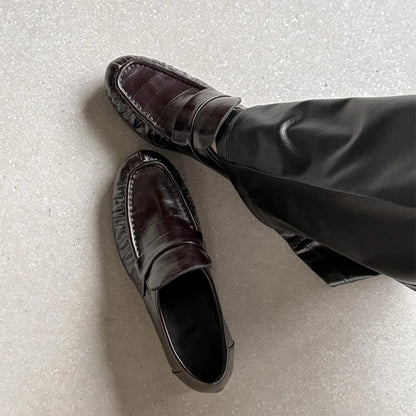 Large Size Genuine Leather Loafers High Quality Thick Heel Slip-on small Leather Shoes Elegant Commuting Office Women' s Shoes