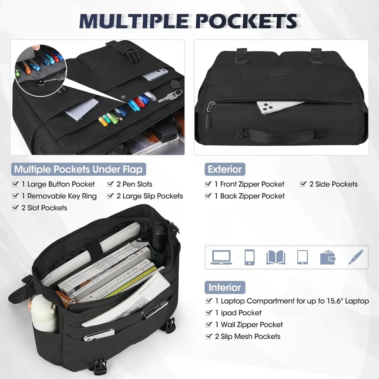 Laptop Briefcases for Men 15.6 Inch Laptop Bag Water resistant Computer Bag Lightweight Shoulder Satchel Bags