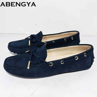 ABENGYA Real Leather Loafers Flat Shoes Women Slip On Ladies Casual Single Shoes Ballet Flats Shoes For Women Mules