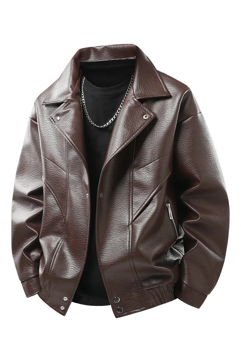 Leather jacket men's  version trendy handsome locomotive jacket men's lapel top