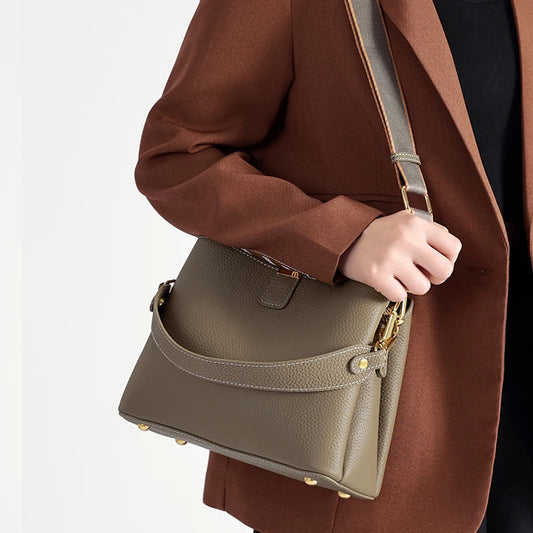 Women's Natural Cow Real Leather Bag Ladies Casual Commuter Shoulder Bags Female Fashion Luxury Retro Crossbody Cowhide Handbag